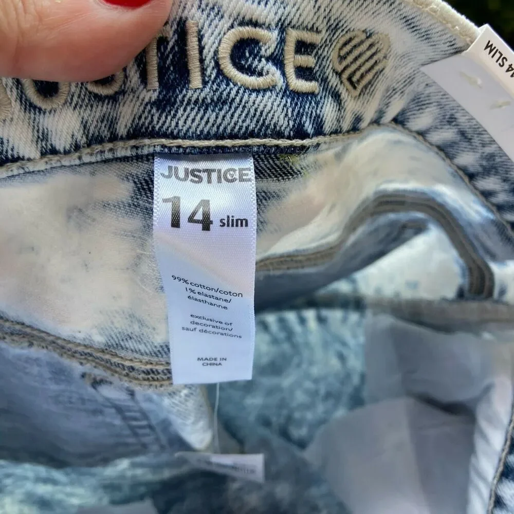 Justice Girls Jeans Sz 14S High Rise‎ Straight Acid Washed Distressed Ripped NEW